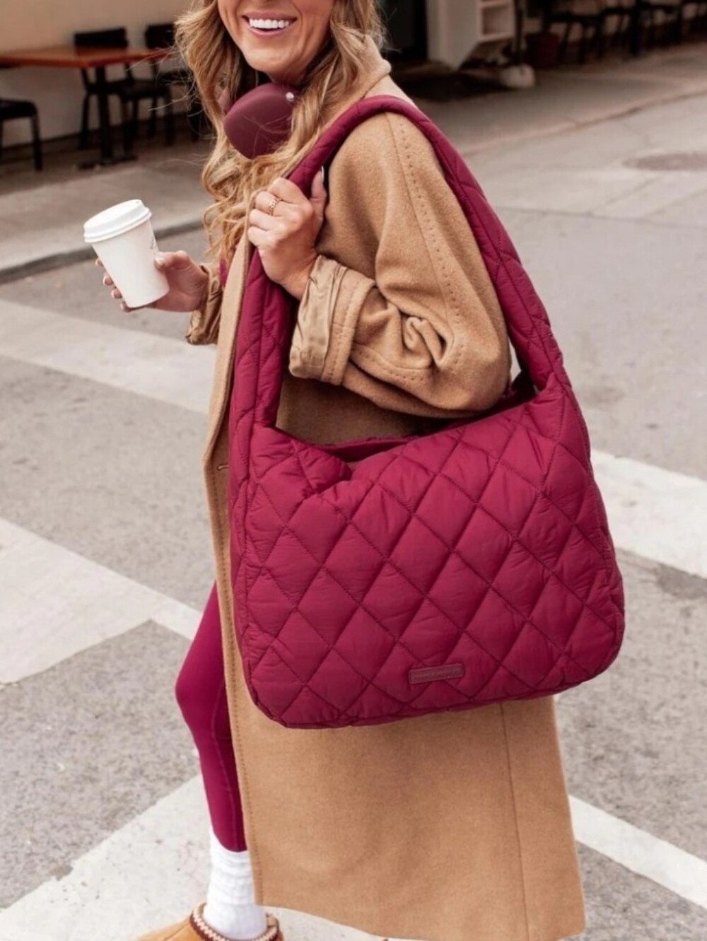 NWT Poppy & Peonies Haul It Berry Quilted Oversized Hobo Tote Bag Puffy Travel